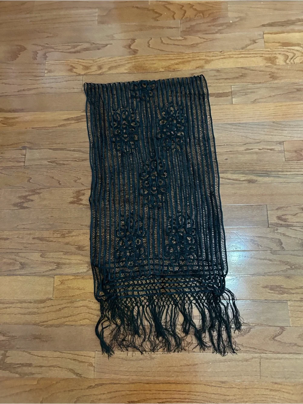 Black Crochet Lace Fringe Scarf Shawl Boho Festival Wrap